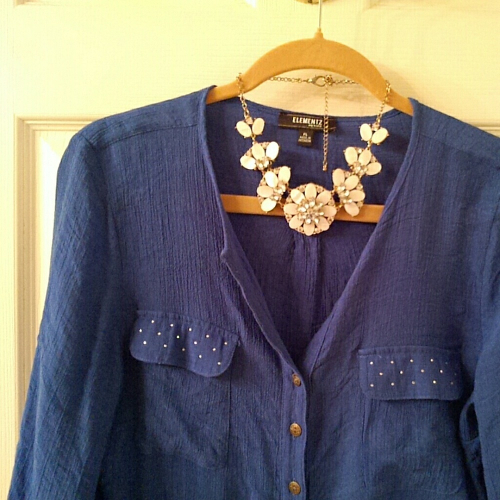 Elementz Royal blue gauzy pullover top